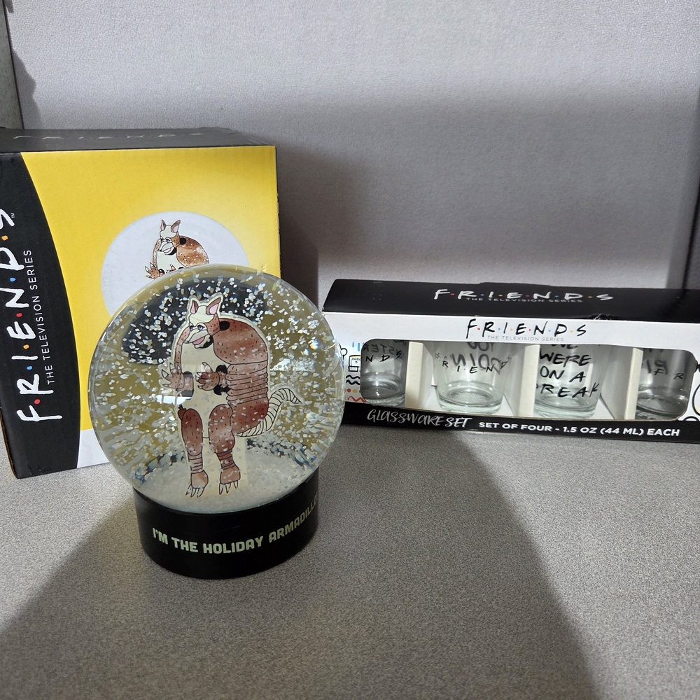 FRIENDS Holiday Armadillo Snow Globe and Mug Set - Black, White, Yellow
